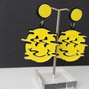 Smiley Face Dangle Earrings Psychedelic Grunge Cartoon Funny